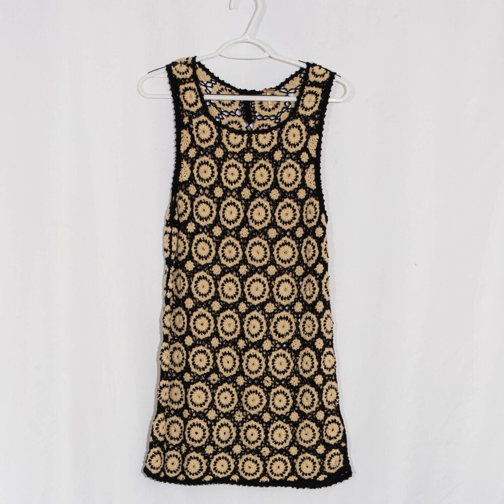 FREE PEOPLE Black & Beige Crochet Delilah Shift Dress Size M - Picture 7 of 14